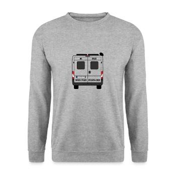 BE FREE CAMPER - WOHNMOBIL CARAVAN - Unisex Pullover - Weißgrau meliert - Vorne - Alina (178cm) & Michal (187cm)