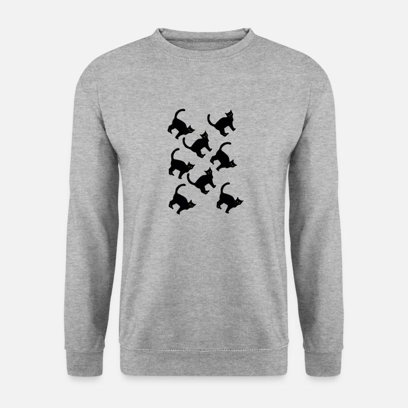 Schwarzes Muster Cat - Unisex Pullover - Weißgrau meliert
