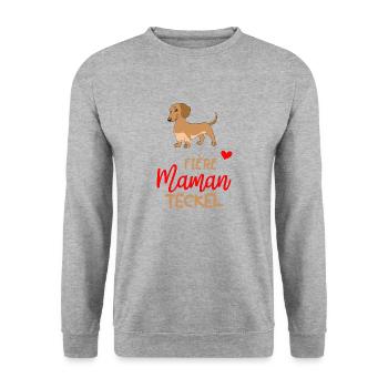 Maman Teckel Cadeau Humour Personnalisé - Sweat-shirt Unisexe - gris chiné - Devant - Alina (178cm) & Michal (187cm)