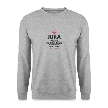 Law Jura Student Uni Gericht Anwalt - Unisex Pullover - Weißgrau meliert - Vorne - Alina (178cm) & Michal (187cm)
