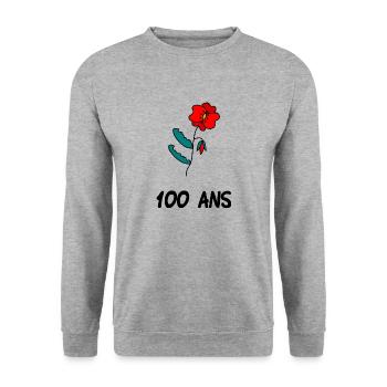 100 ANS. 100e ANNIVERSAIRE. ANNIVERSAIRE 100 ANS. - Sweat-shirt Unisexe - gris chiné - Devant - Alina (178cm) & Michal (187cm)