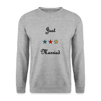 GERADE VERHEIRATET. ES LEBE DIE MARYS. JUNGGESELLINNENABSCHIED - Unisex Pullover - Weißgrau meliert - Vorne - Alina (178cm) & Michal (187cm)