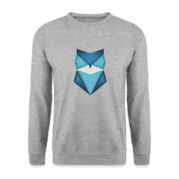 Blaue Eule Origami Kunst - Unisex Pullover - Weißgrau meliert - Vorne - Alina (178cm) & Michal (187cm)