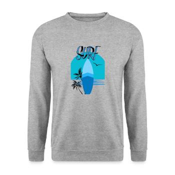 Surfboard with Sunset Blue - Palm Trees - Unisex Sweatshirt - salt & pepper - Front - Alina (178cm) & Michal (187cm)
