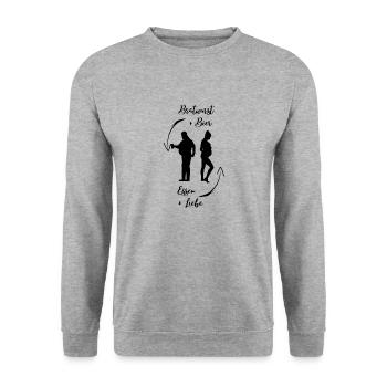 Bierbauch und Schwangerschaftsbauch - Dicker Bauch - Unisex Pullover - Weißgrau meliert - Vorne - Alina (178cm) & Michal (187cm)