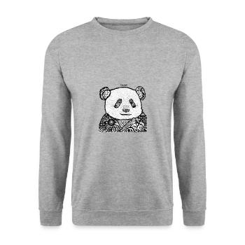 PANDA MANDALAS - Unisex Pullover - Weißgrau meliert - Vorne - Alina (178cm) & Michal (187cm)