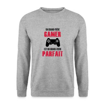 un grand frère gamer est un grand frère parfait - Sweat-shirt Unisexe - gris chiné - Devant - Alina (178cm) & Michal (187cm)