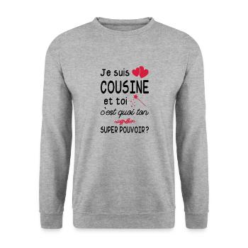 je suis cousine / cadeau humour cousine - Sweat-shirt Unisexe - gris chiné - Devant - Alina (178cm) & Michal (187cm)