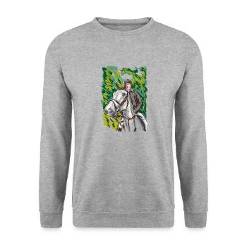 Pferd - Unisex Pullover - Weißgrau meliert - Vorne - Alina (178cm) & Michal (187cm)
