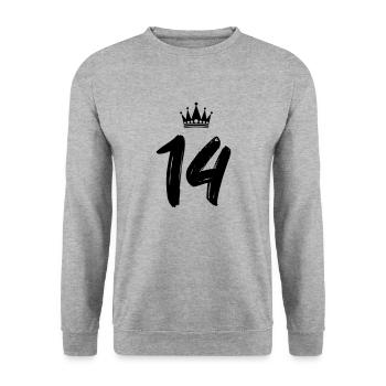 14 krone - Unisex Pullover - Weißgrau meliert - Vorne - Alina (178cm) & Michal (187cm)