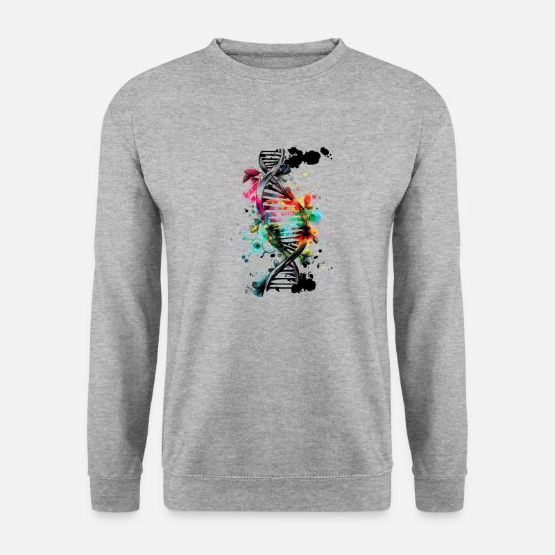 Aquarell, Tinte Doppelhelix in schwarz bunt - Unisex Pullover - Weißgrau meliert