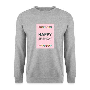 GEBURTSTAG, ALLES GUTE ZUM GEBURTSTAG, ALLES GUTE ZUM GEBURTSTAG - Unisex Pullover - Weißgrau meliert - Vorne - Alina (178cm) & Michal (187cm)