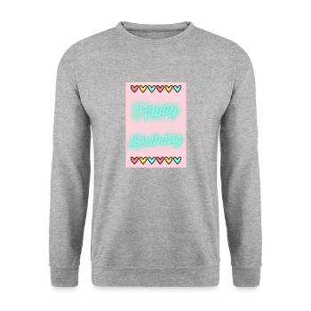 GEBURTSTAG, ALLES GUTE ZUM GEBURTSTAG, ALLES GUTE ZUM GEBURTSTAG - Unisex Pullover - Weißgrau meliert - Vorne - Alina (178cm) & Michal (187cm)