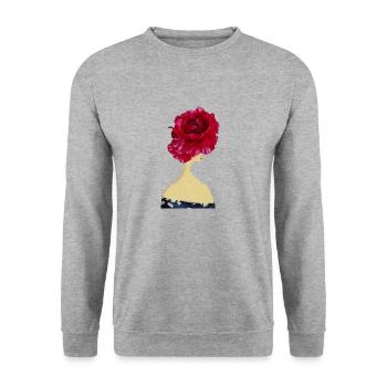 Mujer Azul, Frau in blau - Unisex Pullover - Weißgrau meliert - Vorne - Alina (178cm) & Michal (187cm)