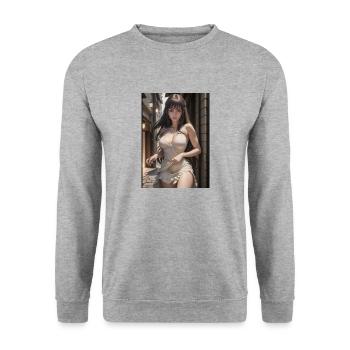 Woman in a alley, town,Generated AI - Unisex Sweatshirt - salt & pepper - Front - Alina (178cm) & Michal (187cm)