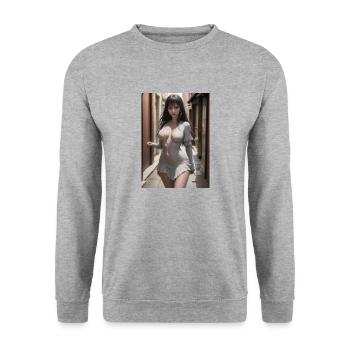 Woman in a alley, town,Generated AI - Unisex Sweatshirt - salt & pepper - Front - Alina (178cm) & Michal (187cm)