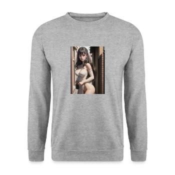 Woman in a alley, town,Generated AI - Unisex Sweatshirt - salt & pepper - Front - Alina (178cm) & Michal (187cm)