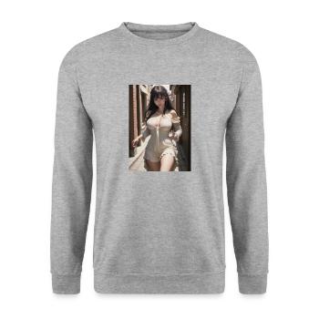 Woman in a alley, town,Generated AI - Unisex Sweatshirt - salt & pepper - Front - Alina (178cm) & Michal (187cm)