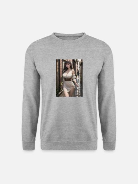 Woman in a alley, town,Generated AI - Unisex Pullover - Weißgrau meliert
