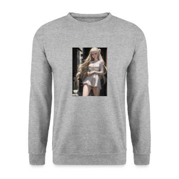 Woman in a alley, town,Generated AI - Unisex Sweatshirt - salt & pepper - Front - Alina (178cm) & Michal (187cm)