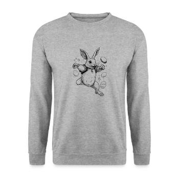 Osterhase black - Unisex Pullover - Weißgrau meliert - Vorne - Alina (178cm) & Michal (187cm)