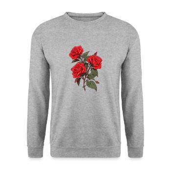 3 Rote Rosen Vintage Cool Floral Flowers Lover Wortspiel - Unisex Pullover - Weißgrau meliert - Vorne - Alina (178cm) & Michal (187cm)