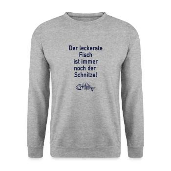 Der leckerste Fisch ist immer noch der Schnitzel - Unisex Pullover - Weißgrau meliert - Vorne - Alina (178cm) & Michal (187cm)