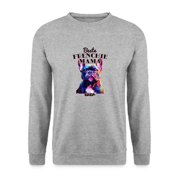 Beste Frenchie Mama Ever - Französische Bulldogge - Unisex Pullover - Weißgrau meliert - Vorne - Alina (178cm) & Michal (187cm)