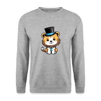 Lion mignon avec un chapeau et une cravate - Sweat-shirt Unisexe - gris chiné - Devant - Alina (178cm) & Michal (187cm)