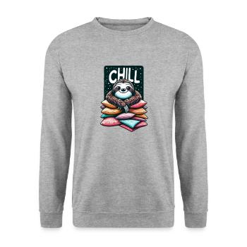 Chill Faultier - Unisex Pullover - Weißgrau meliert - Vorne - Alina (178cm) & Michal (187cm)