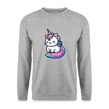 Mignon petit chat licorne - Sweat-shirt Unisexe - gris chiné - Devant - Alina (178cm) & Michal (187cm)