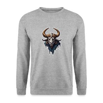 Minotaur / griechische Mythologie /Kreatur - Unisex Pullover - Weißgrau meliert - Vorne - Alina (178cm) & Michal (187cm)