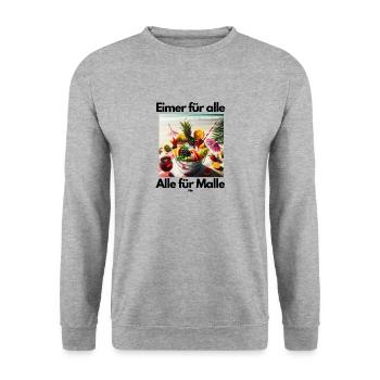 Malle Eimer für alle - Unisex Pullover - Weißgrau meliert - Vorne - Alina (178cm) & Michal (187cm)