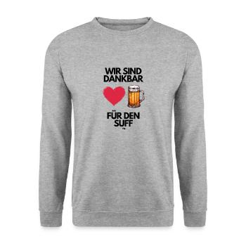 Malle WIR SIND DANKBAR FÜR DEN SUFF 2 - Unisex Pullover - Weißgrau meliert - Vorne - Alina (178cm) & Michal (187cm)
