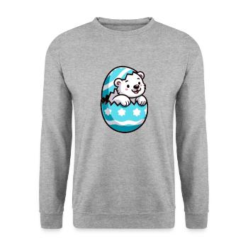 Cartoon Polar Bear Easter Egg Hatching - Unisex Sweatshirt - salt & pepper - Front - Alina (178cm) & Michal (187cm)