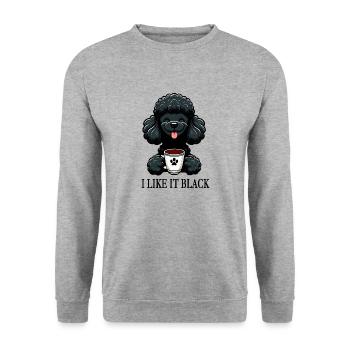 Pudel liebt schwarzen Kaffee "I like it black" - Unisex Pullover - Weißgrau meliert - Vorne - Alina (178cm) & Michal (187cm)