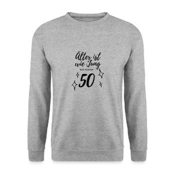 50th birthday - Unisex Sweatshirt - salt & pepper - Front - Alina (178cm) & Michal (187cm)