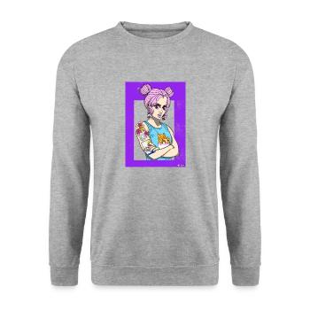 Otaku girl - Unisex Pullover - Weißgrau meliert - Vorne - Alina (178cm) & Michal (187cm)