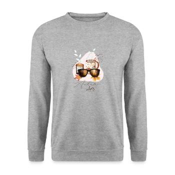 Autumn Vibes, dekorative Motive (englische Version) - Unisex Pullover - Weißgrau meliert - Vorne - Alina (178cm) & Michal (187cm)
