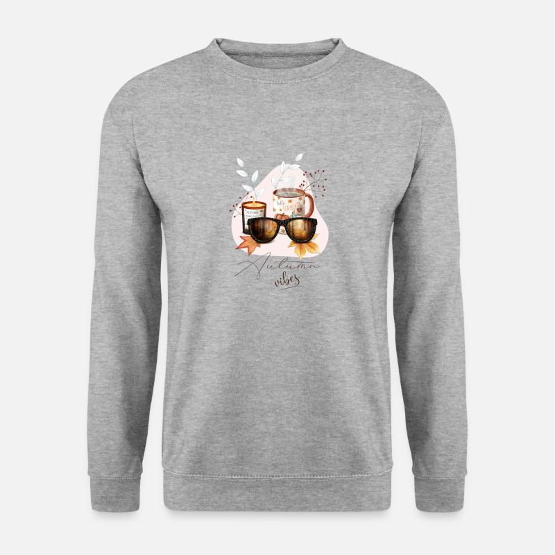 Autumn Vibes, dekorative Motive (englische Version) - Unisex Pullover - Weißgrau meliert