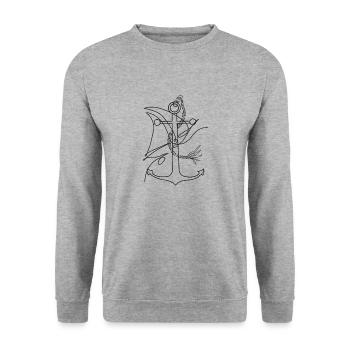 Anker und Segelboot - Unisex Pullover - Weißgrau meliert - Vorne - Alina (178cm) & Michal (187cm)