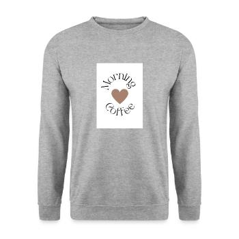 Morning Coffee Typography Logo for Coffee Lovers - Unisex Sweatshirt - salt & pepper - Front - Alina (178cm) & Michal (187cm)