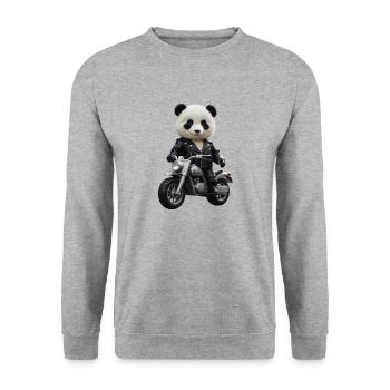 Biker Panda - Unisex Pullover - Weißgrau meliert - Vorne - Alina (178cm) & Michal (187cm)