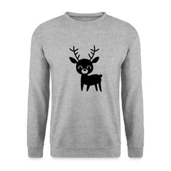Hirsch - Unisex Pullover - Weißgrau meliert - Vorne - Alina (178cm) & Michal (187cm)
