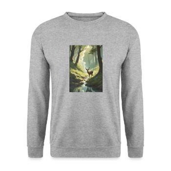 Hirsch im Wald Grün - Unisex Pullover - Weißgrau meliert - Vorne - Alina (178cm) & Michal (187cm)