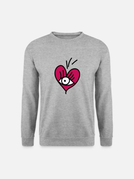 Auge, Eye, Heart, mit Herz und Verstand, Schau hin - Unisex Pullover - Weißgrau meliert
