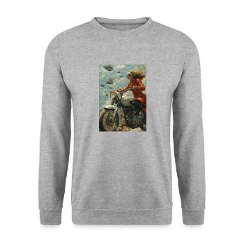 Frau steampunk Motorrad - Unisex Pullover - Weißgrau meliert - Vorne - Alina (178cm) & Michal (187cm)