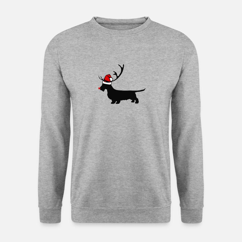 Rauhaardackel Weihnachtsmütze Nase und Geweih - Unisex Pullover - Weißgrau meliert
