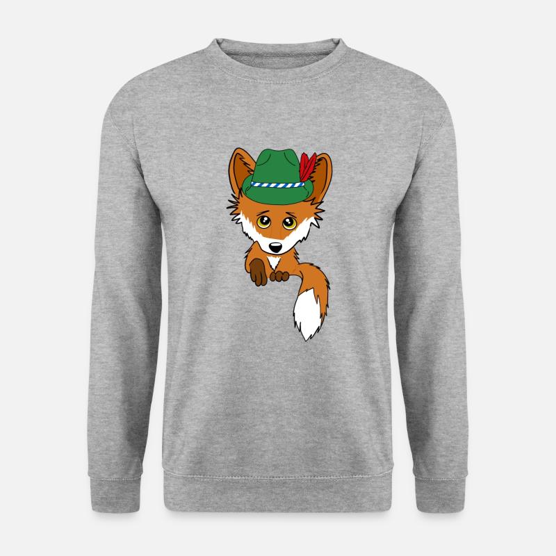 Fox with traditional hat in pocket - Unisex Sweatshirt - salt & pepper