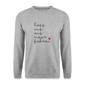 Lass uns ans Meer fahren version 2 Spruch - Unisex Pullover - Weißgrau meliert - Vorne - Alina (178cm) & Michal (187cm)